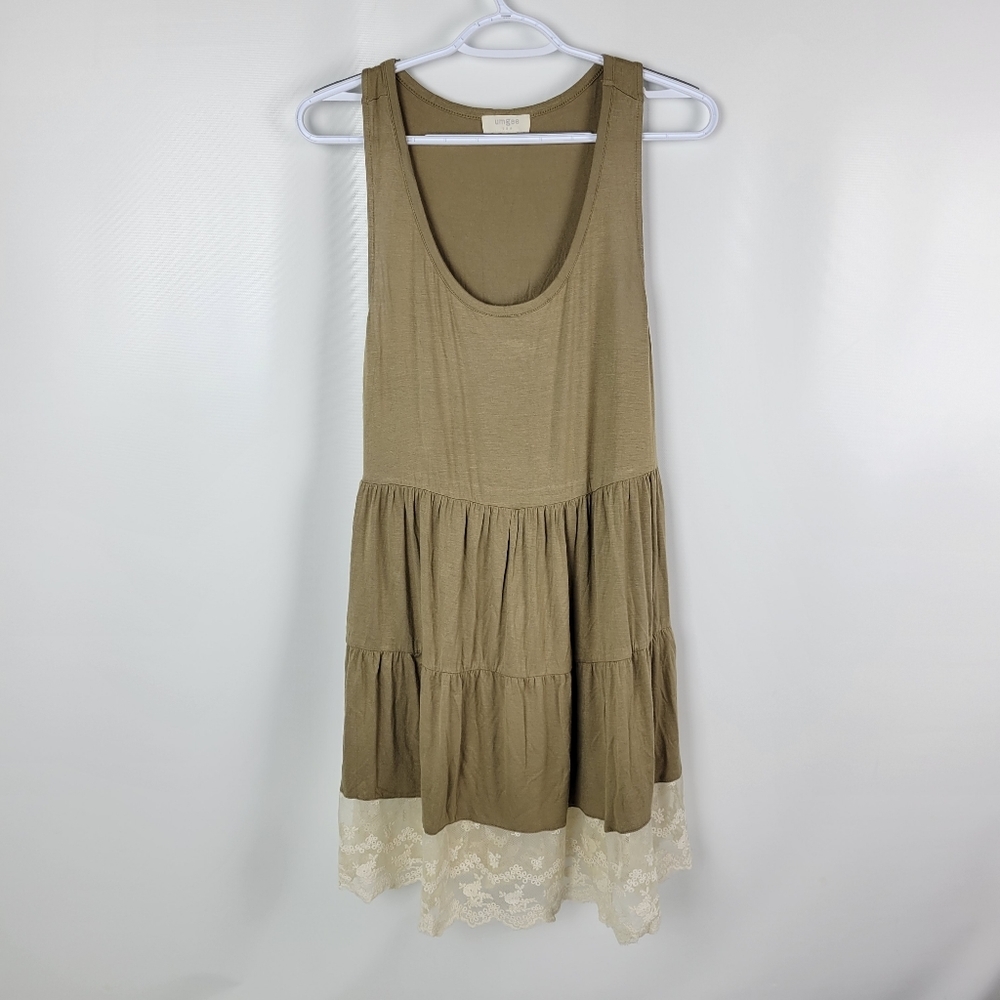 UMGEE Sleeveless Tan Dress With Lace Trim Sz S‎ Like New